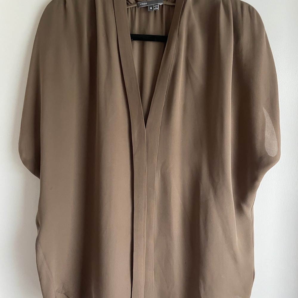 Vince Olive/Brown Silk Women's Blouse size M